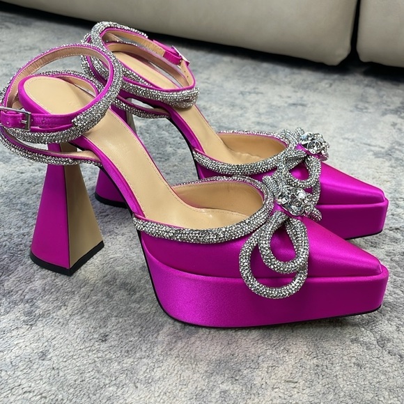 New Mach & Mach Double Bow Platform Crystal Sparkle Pointed Toe Heels Sz 37 - Picture 7 of 17